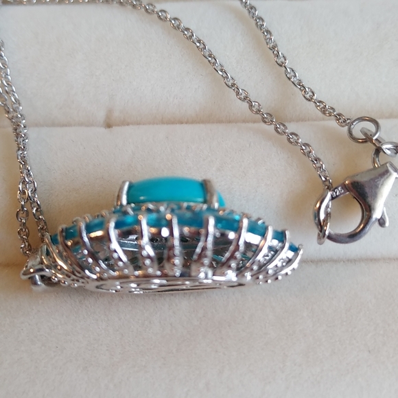 NATURAL ARIZONA SLEEPING BEAUTY TURQUOISE & NEON APATITE NECKLACE - Picture 6 of 9